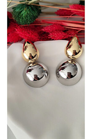 DAMLA İKİ PARÇA METAL GOLD SİLVER KÜPE