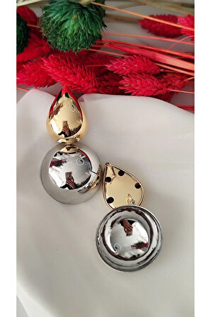 DAMLA İKİ PARÇA METAL GOLD SİLVER KÜPE