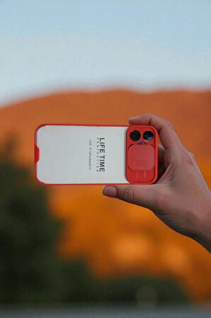 iPhone 12 Pro Max Uyumlu Kamera Korumalı Kızaklı Arka Koruma Kılıf Kırmızı