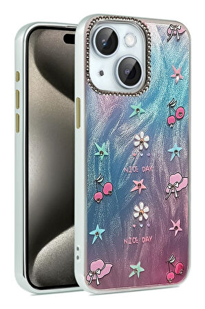 Apple iPhone 14 Kılıf Parlak Desenli Taşlı Azn-Blade