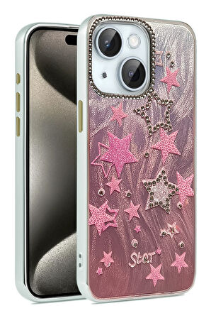 Apple iPhone 15 Plus Kılıf Parlak Desenli Taşlı Azn-Blade