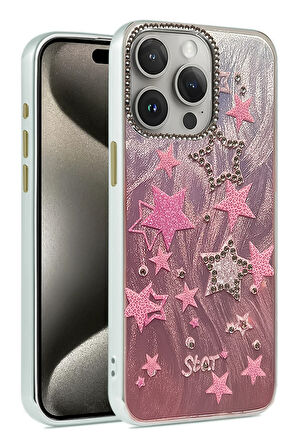 Apple iPhone 16 Pro Kılıf Parlak Desenli Taşlı Azn-Blade