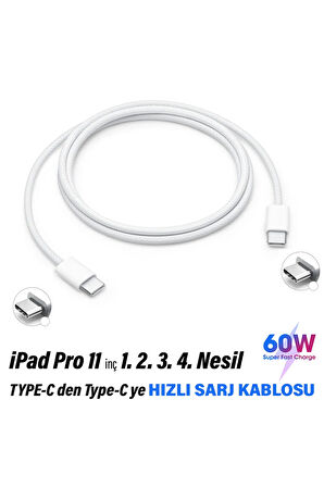 Tablet iPad Pro 11 inç 1. 2. 3. 4. Nesil Uyumlu Şarj Kablosu Type-C 60W