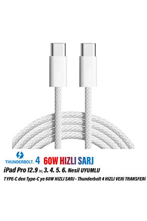 iPad Pro 12.9inç 3. 4. 5. 6. Nesil Tablet Şarj Kablosu Type-C Thunderbolt 4 60W