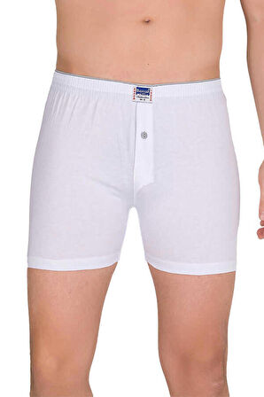 %100 Pamuklu Havlu Bel Düğmeli Beyaz Erkek Boxer 3'lü Paket