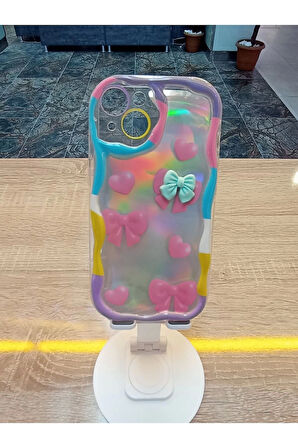 İPhone 14 Uyumlu Kabartma Figürlü Kamera Çerçevesi Yuvarlak Darbe Korumalı Kapak