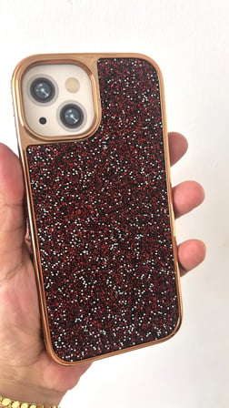 İphone 13-14 uyumlu Rose Gold Çerçeve Tam Koruma Lüks Taşlı içi Kadife Telefon Kılıfı
