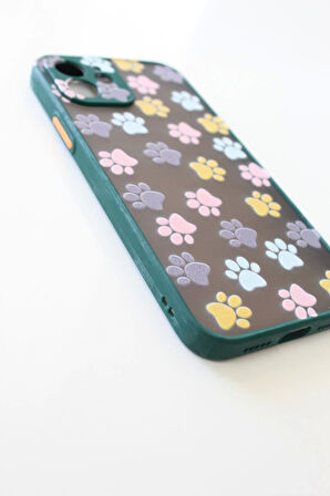 Iphone 12 Uyumlu Yavru Kediler Ve Kedi Patisi Tasarım Tuşları Renkli Telefon Boyun Askılı Set Kılıf