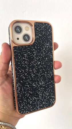İphone 13-14 uyumlu Rose Gold Çerçeve Tam Koruma Lüks Taşlı içi Kadife Telefon Kılıfı