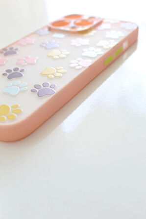 İPhone 13 Pro Yavru Kediler Ve Kedi Patisi Tasarım Tuşları Renkli Telefon Boyun Askılı Set Kılıf