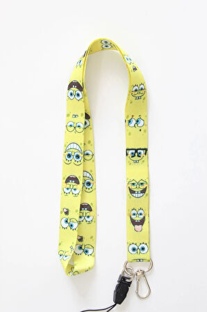 İPhone 14 Pro Sünger Bob Tasarım Tuşları Renkli Telefon Boyun Askılı Set Kılıf