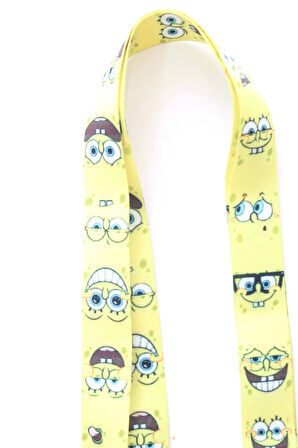 İPhone 14 Pro Sünger Bob Tasarım Tuşları Renkli Telefon Boyun Askılı Set Kılıf