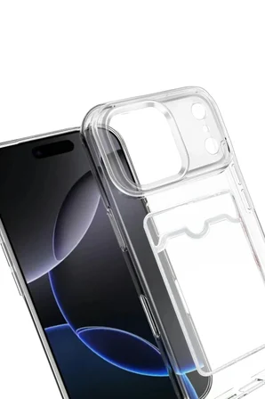Apple iPhone 18 Pro Kılıf Şeffaf Kartlıklı Silikon Azn-Kartlıklı