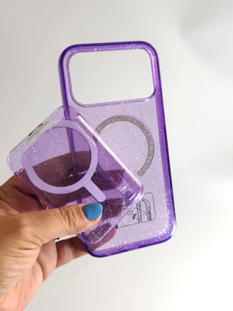İphone 17 Pro Max ve 18 Pro Max uyumlu MagSafe Manyetik Kartlıklı Sararmaz Simli Mika Sert Kılıf