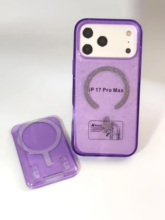 İphone 17 Pro Max ve 18 Pro Max uyumlu MagSafe Manyetik Kartlıklı Sararmaz Simli Mika Sert Kılıf