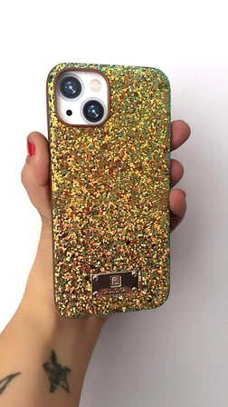 İphone 13 / 14 uyumlu Puloka Logolu Lüks Taşlı Simli içi Kadife Hologramlı Koruyucu Kılıf