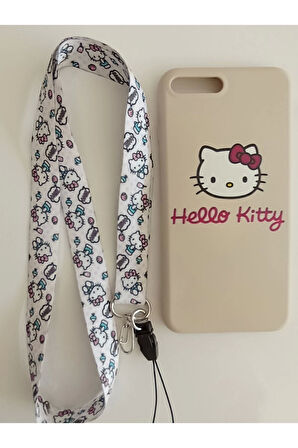 İPhone 7 Plus İPhone 8 Plus Uyumlu Hello Kitty Özel Tasarım Telefon Boyun Askılı Set Kılıf