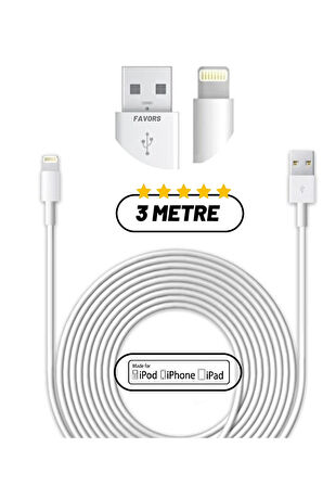 Qasul 3 Metre Iphone Lightning Data Şarj Kablosu Apple Iphone Uyumlu Şarj Kablosu