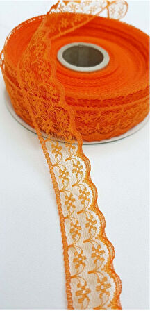 TURUNCU    RENK 2 CM TEK SIRA GİPÜRLÜ DANTEL KURDELA  3 ADET