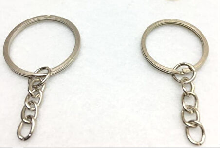25 adet gümüş sert metal zincirli anahtarlık halkası 2.5 cm
