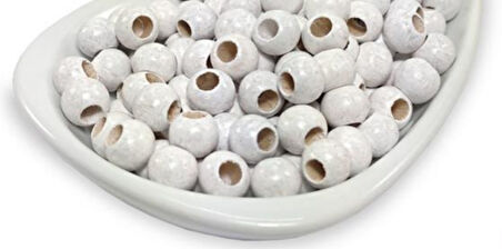 Beyaz 10 mm Ahşap Boncuk 100 gr