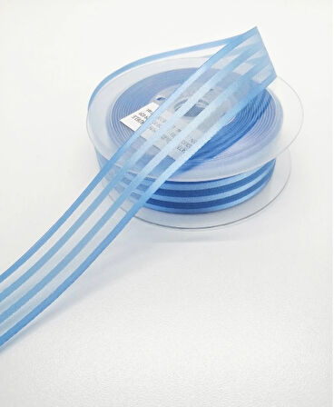 bebek mavi saten çizgili şifon kurdele 2,5cm x 25m (hilton kurdele)  1 adet