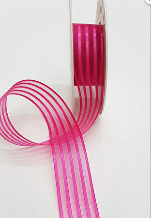 fuşya  saten çizgili şifon kurdele 2,5cm x 25m (hilton kurdele)  1 adet