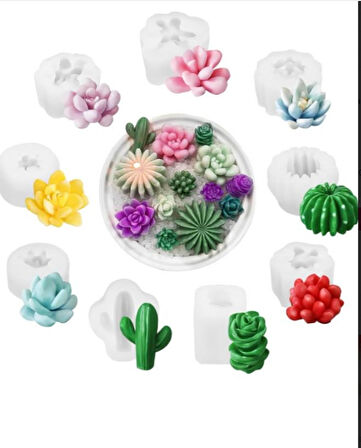 9'lu Sükulent Silikon Kalıp