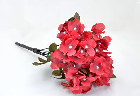 Kiremit Kırmızı Yapay Ortanca Çiçek Demeti