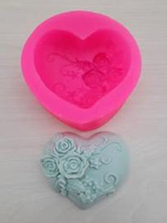desenli kalp silikon sabun ve kokulu taş kalıbı