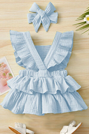 Kız Bebek Ve Çocuk Fırfırlı Müslin Elbise