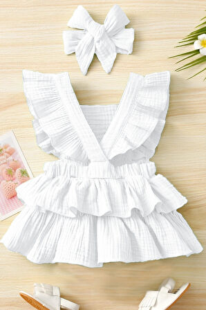 Kız Bebek Ve Çocuk Fırfırlı Müslin Elbise
