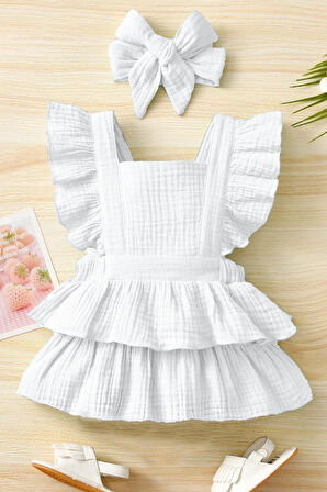 Kız Bebek Ve Çocuk Fırfırlı Müslin Elbise