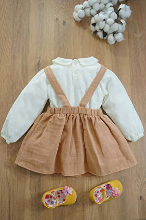 Kız Bebek Ve Çocuk Gömlekli Ayıcıklı Müslin Elbise