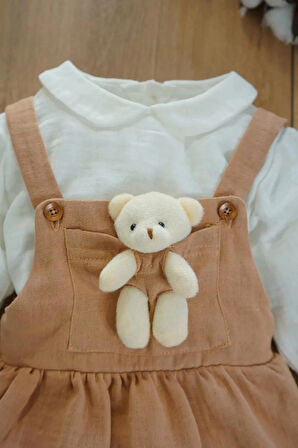 Kız Bebek Ve Çocuk Gömlekli Ayıcıklı Müslin Elbise