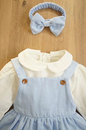 Kız Bebek Ve Çocuk Gömlekli Bandanalı Müslin Elbise