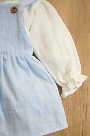 Kız Bebek Ve Çocuk Gömlekli Bandanalı Müslin Elbise