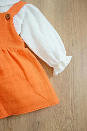 Kız Bebek Ve Çocuk Gömlekli Bandanalı Müslin Elbise