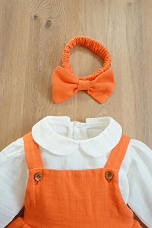 Kız Bebek Ve Çocuk Gömlekli Bandanalı Müslin Elbise