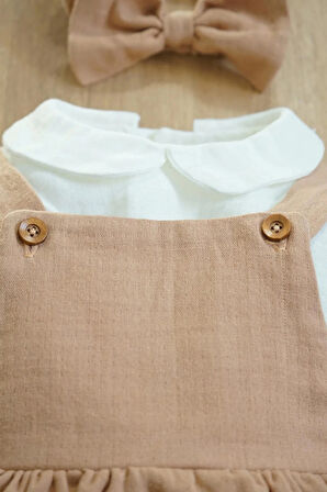 Kız Bebek Ve Çocuk Gömlekli Bandanalı Müslin Elbise