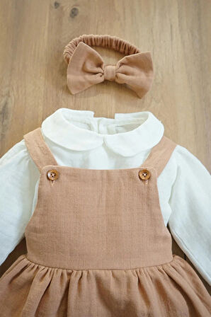 Kız Bebek Ve Çocuk Gömlekli Bandanalı Müslin Elbise