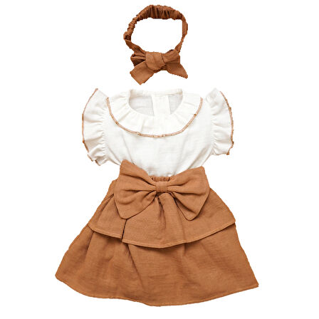 Kız Bebek Ve Çocuk Fiyonklu Müslin Elbise