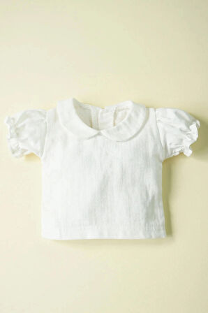 Kız Bebek Ve Çocuk Kısa Kollu Fırfırlı Müslin Gömlek