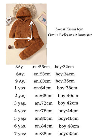 Kız Erkek Bebek Ve Çocuk Kapüşonlu Peluş Alt Üst İkili Takım