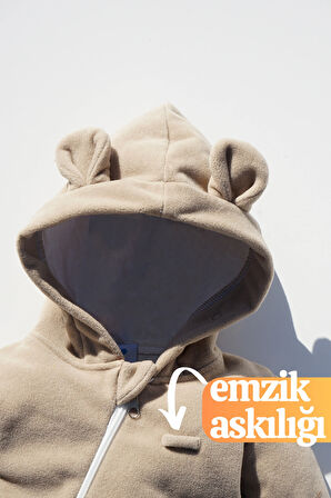 Kız Erkek Bebek Ve Çocuk Müslin Astarlı Kapüşonlu Polar Tulum