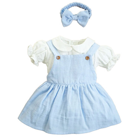 Kız Bebek Ve Çocuk Müslin Bandanalı Kısa Kol Gömlekli Elbise