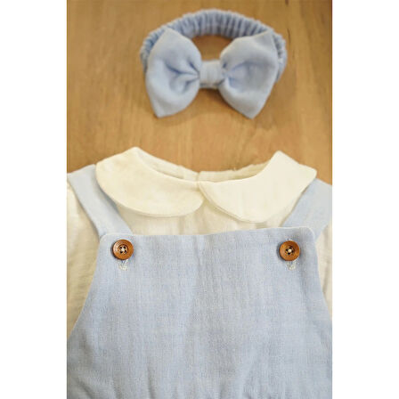 Kız Bebek Ve Çocuk Müslin Bandanalı Kısa Kol Gömlekli Elbise