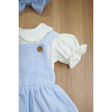 Kız Bebek Ve Çocuk Müslin Bandanalı Kısa Kol Gömlekli Elbise