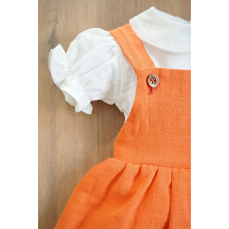 Kız Bebek Ve Çocuk Müslin Bandanalı Kısa Kol Gömlekli Elbise