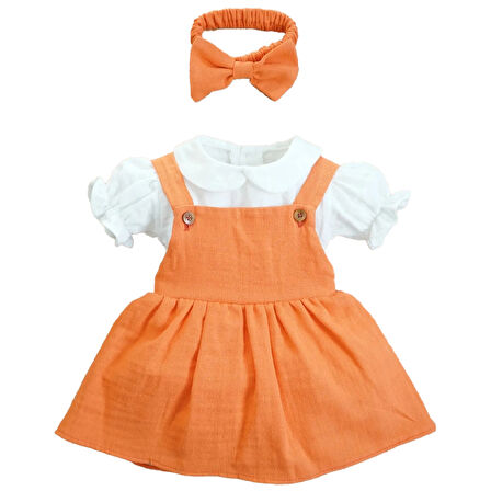 Kız Bebek Ve Çocuk Müslin Bandanalı Kısa Kol Gömlekli Elbise